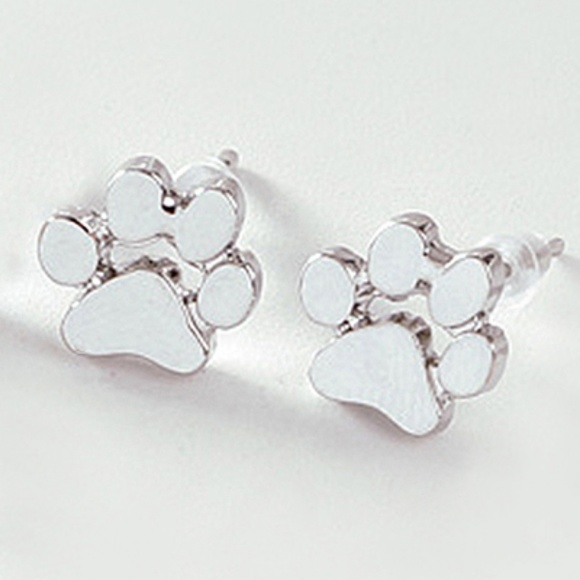 Silver Paw Print Stud Earrings - Picture 3 of 5
